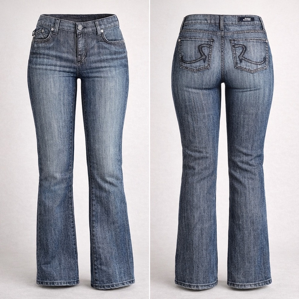 Rock & Republic Size 30 Bootcut Jeans Medium Wash Y2K Pocket Stitch Low Rise